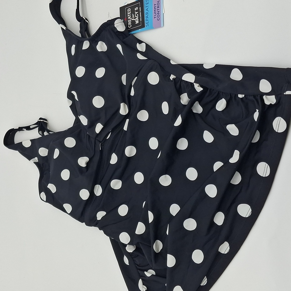 Swim Solutions Polka Dot Tankini Top Black White 10